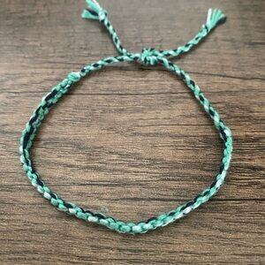 Handmade Braided Friendship Bracelet in Teal, White, and Dark Blue